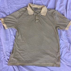 Yellow and navy striped L.L bean polo shirt